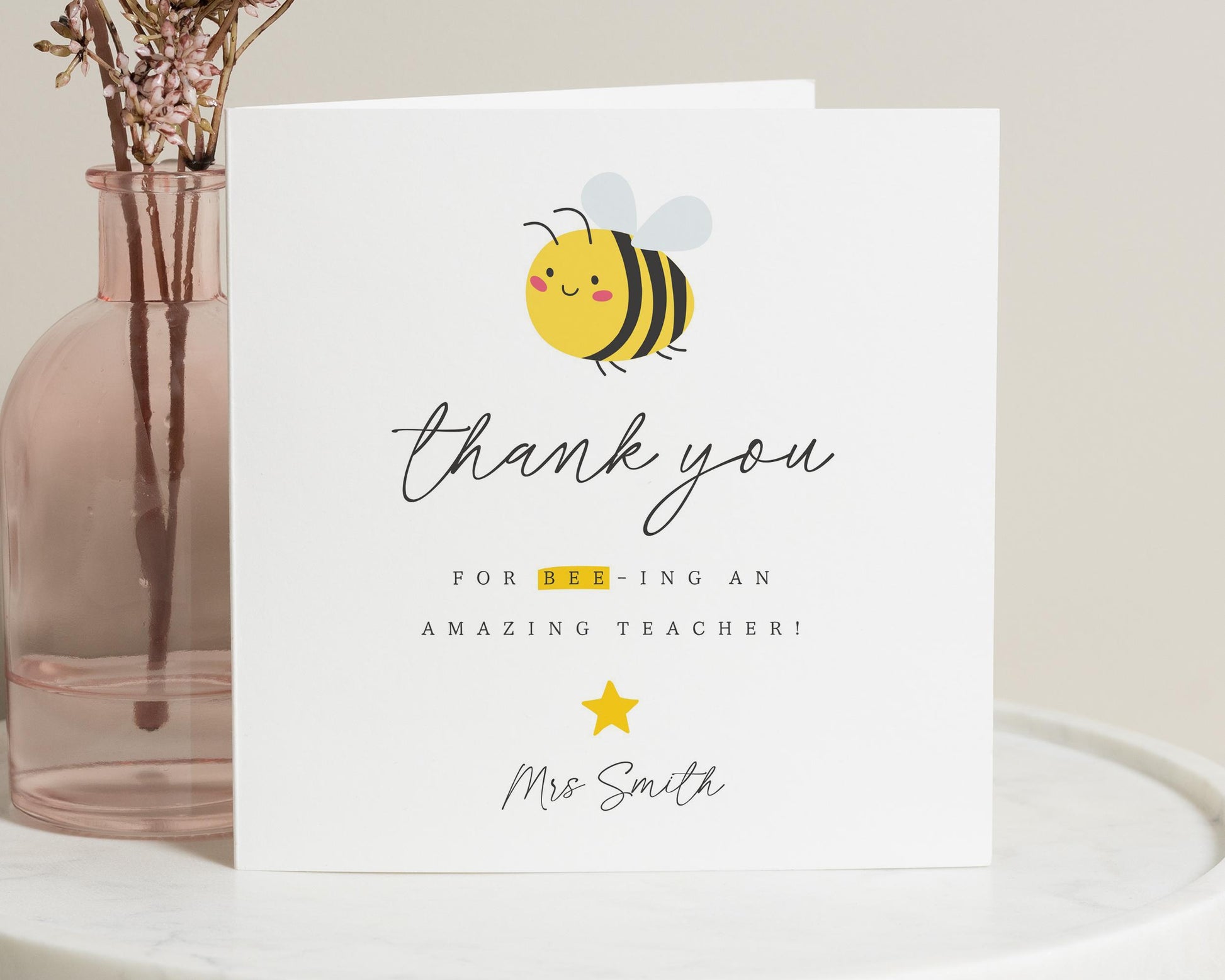 Thank You Teacher Card, Bee Thank You Card, Personalised Teacher Card, End Of Term Card, Cute Thank You Card For Teacher