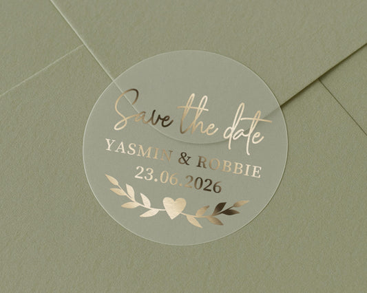 Save The Date Sticker, Wedding Save The Date, Personalised Wedding Sticker, Gold Foil Sticker, Custom Save The Date Label