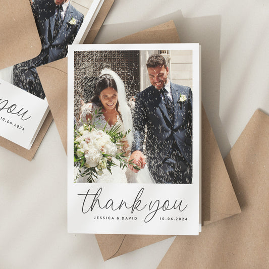 Thank You Cards Wedding, Black And White Wedding Thank You Cards, Wedding Thank You, Thank You Wedding Card, Folded Wedding Card With Photo