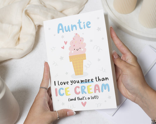 Auntie Birthday Card, Birthday Card for Auntie, Cute Auntie Card, Card for Her, I Love You Card, Ice Cream Card from Niece Nephew