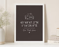Personalised Coordinates Print, Our First Home Print, Brown Wall Art, New Home Gift, House Warming Gift, Location Wall Art