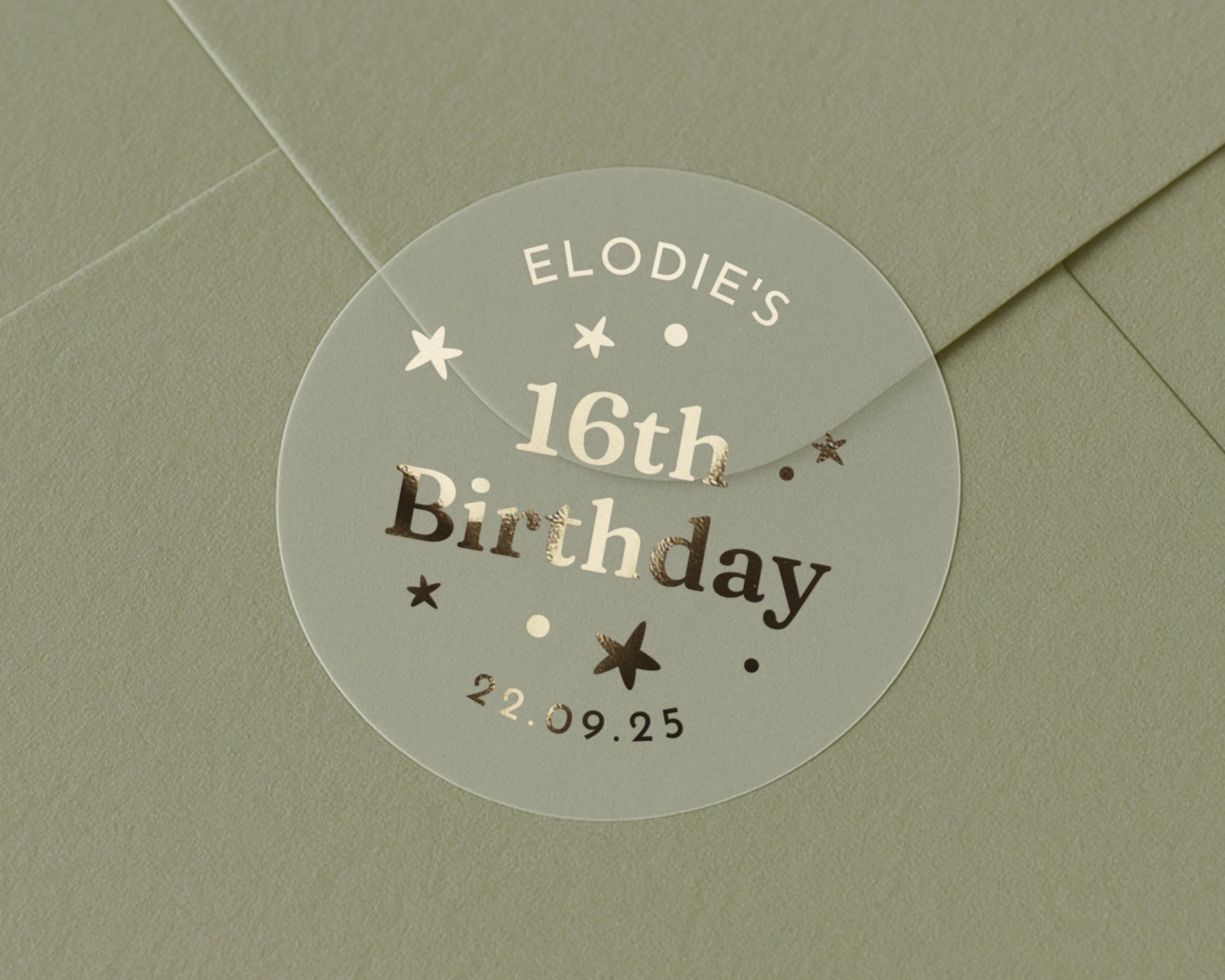 16th Birthday Sticker, Personalised Birthday Sticker, Birthday Envelope Seal, Custom Birthday Label, Gold Foil Birthday Sticker