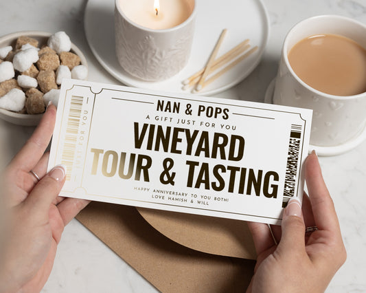 Personalised Vineyard Tour Gift Voucher, Wine Tasting Voucher, Anniversary Gift for Nan and Pops, Gift Experience