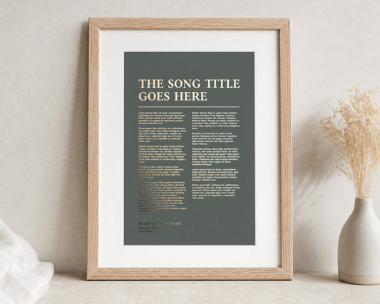 Personalised Gold Foil Song Lyrics Print, Olive Green Wall Art, First Dance Wedding Gift, Anniversary Gift for Couple