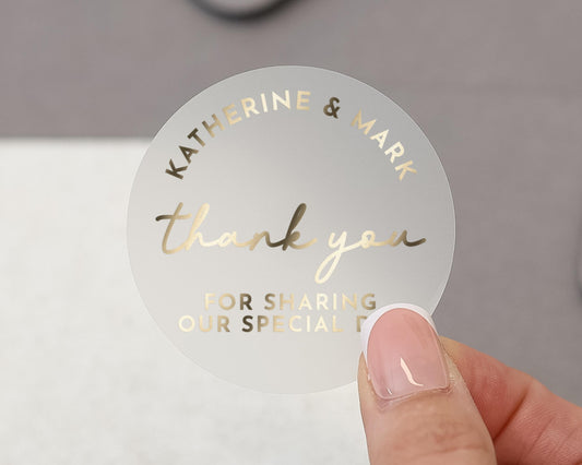 Personalised Wedding Thank You Sticker, Custom Gold Foil Thank You Label, Wedding Favour Sticker, Special Day Sticker