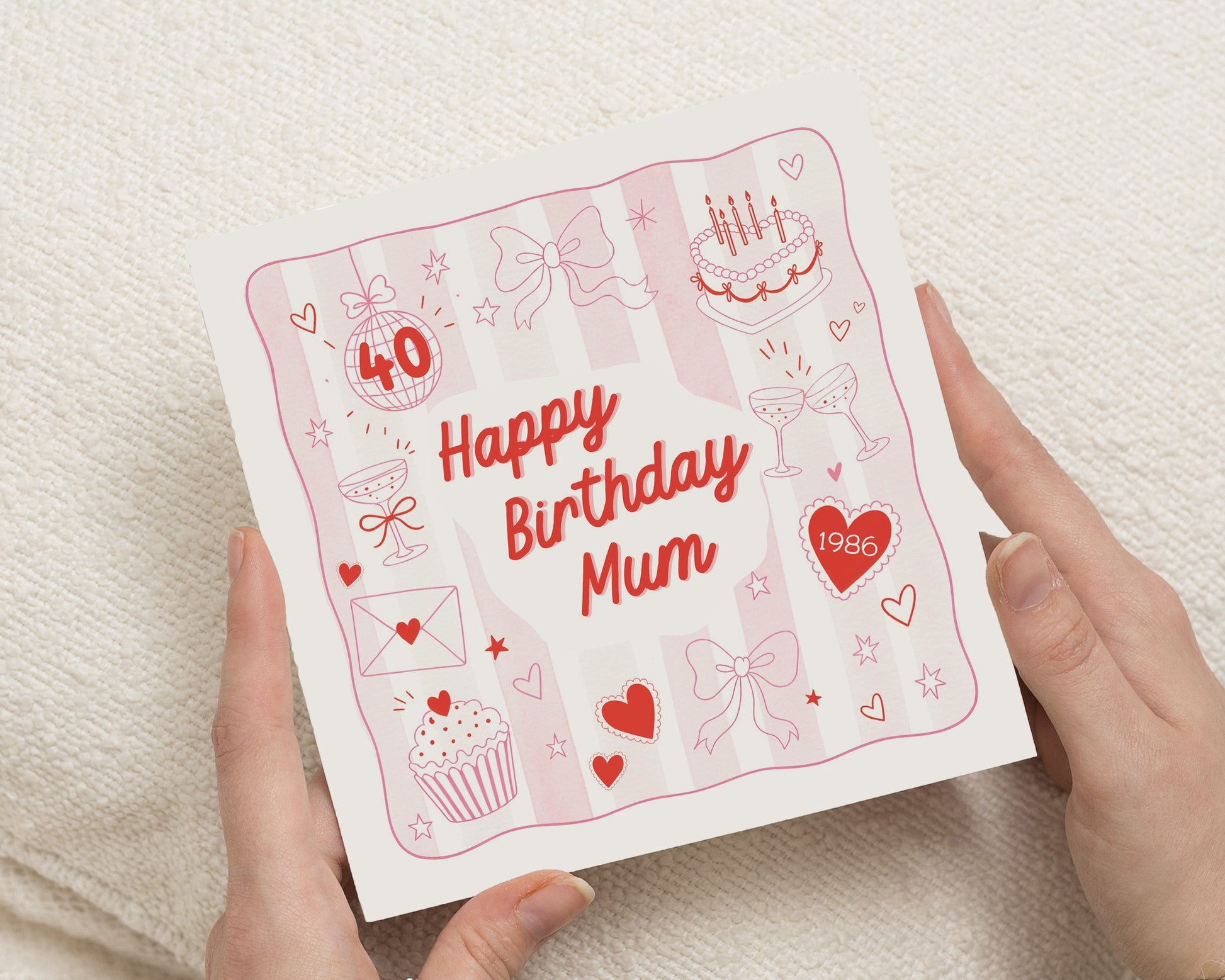 40th Birthday Card for Mum, Personalised Mum Birthday Card, 40th Birthday Cards for Her, Pink Birthday Card, Birthday Card for Women