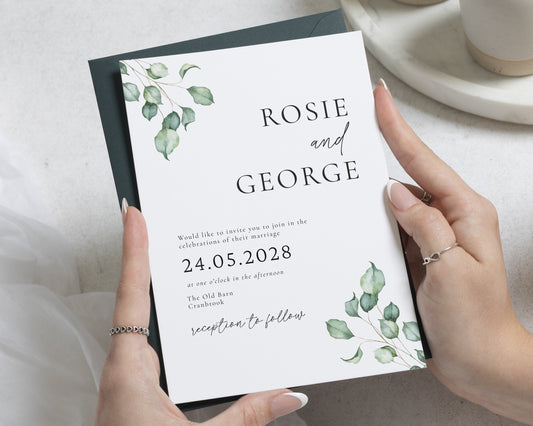 Sage Green Wedding Invitations, Eucalyptus Wedding Invite, Greenery Botanical Invitation Suite, Personalised Wedding Stationery