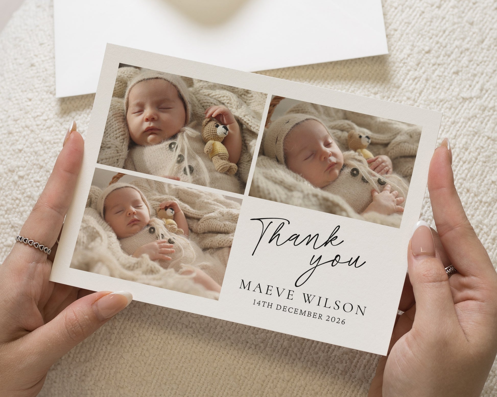 Personalised Baby Thank You Cards, Photo Baby Thank You Card, Birth Announcement Card, Minimal New Baby Thank You Cards, A6 5x7 Flat Folded