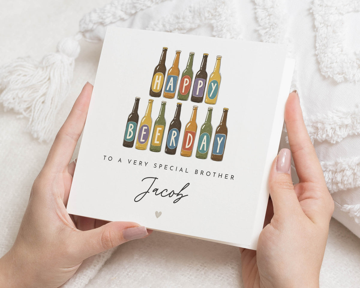 Brother Birthday Card, Personalised Birthday Card for Brother, Beer Birthday Card, Funny Birthday Card for Him, Beer Pun Card