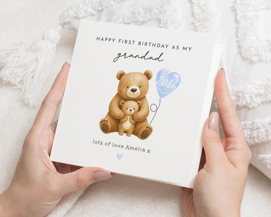 First Birthday Card for Grandad, Personalised Bear Card, Grandchild Birthday Card, 2026 Grandad Card