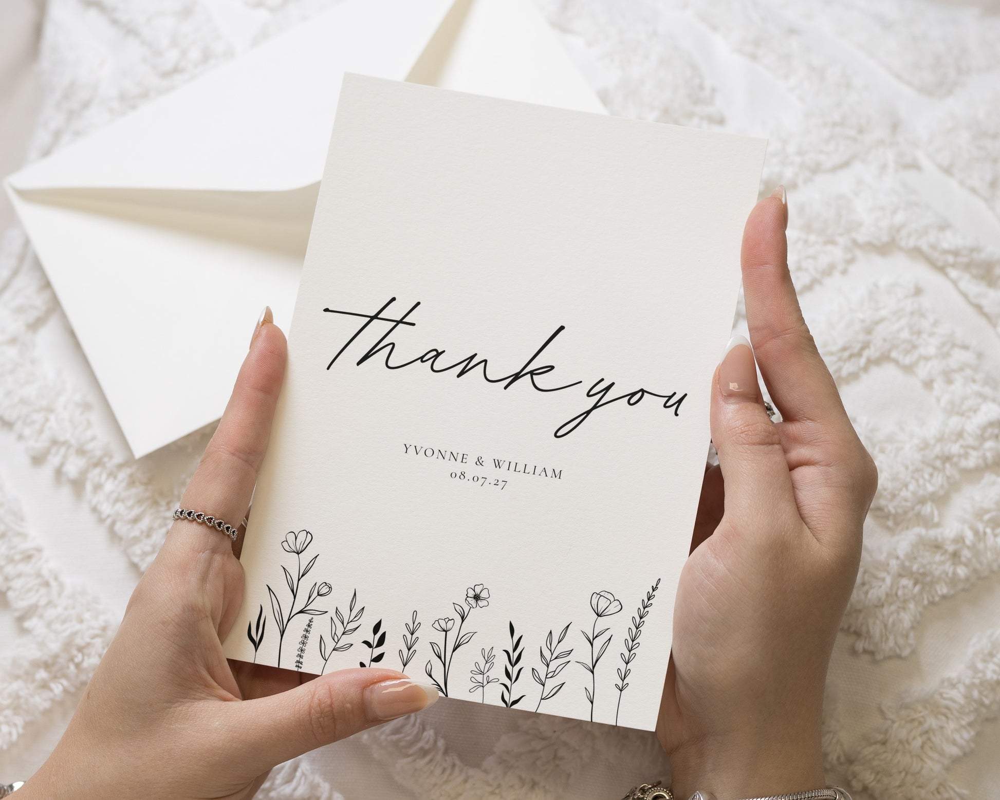 Personalised Wedding Thank You Cards, Wedding Thank You Card, Minimal Floral Thank You Cards, Folded Thank You Cards