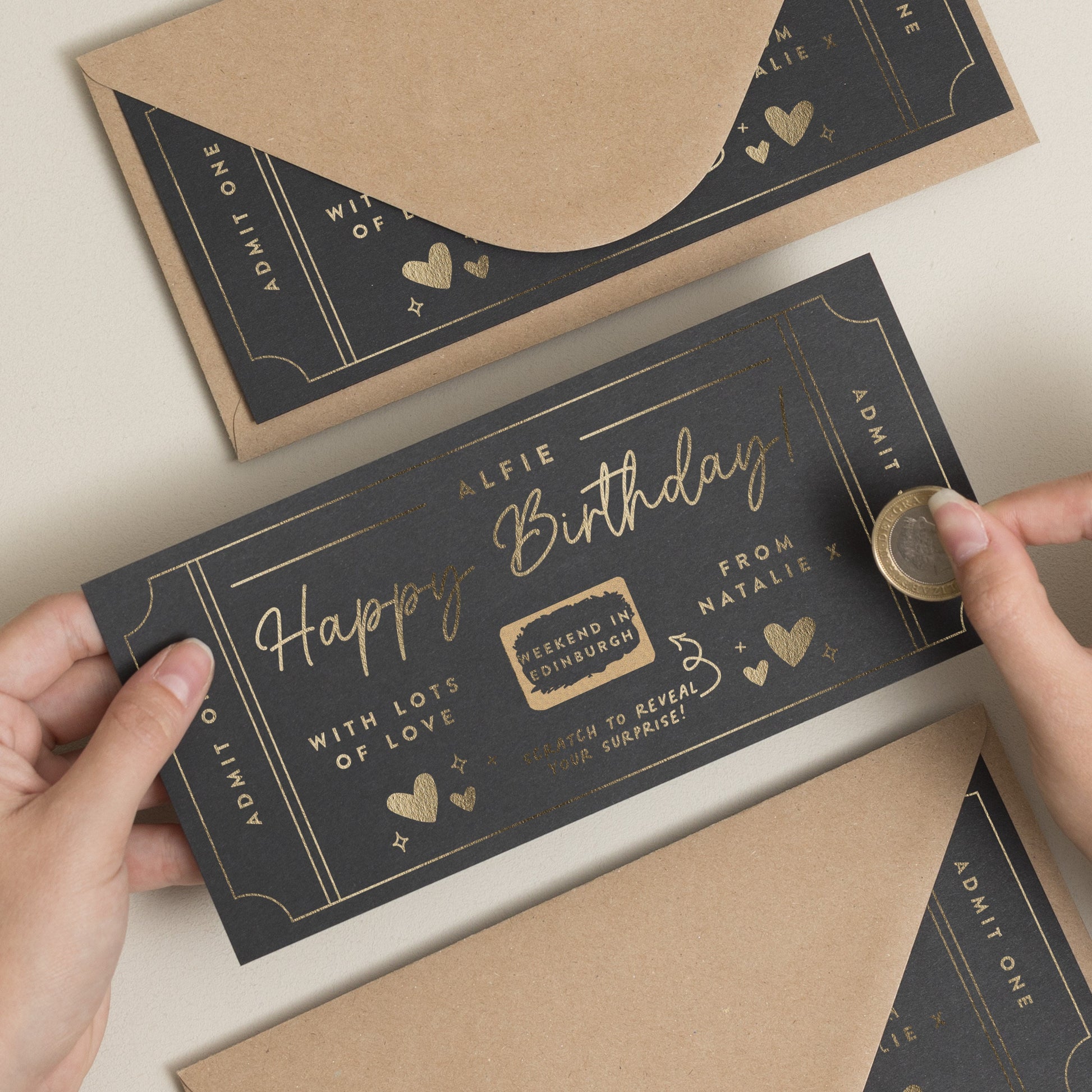 Gold Foil Scratch Card Gift Voucher, Birthday Gift Voucher, Surprise Gift Birthday , Scratch Card, Birthday Surprise Voucher, Gift Ticket