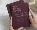 Burgundy Wedding Invitations, Simple Typography Wedding Invites, Elegant Calligraphy, Personalised Wine Red Invitation Suite
