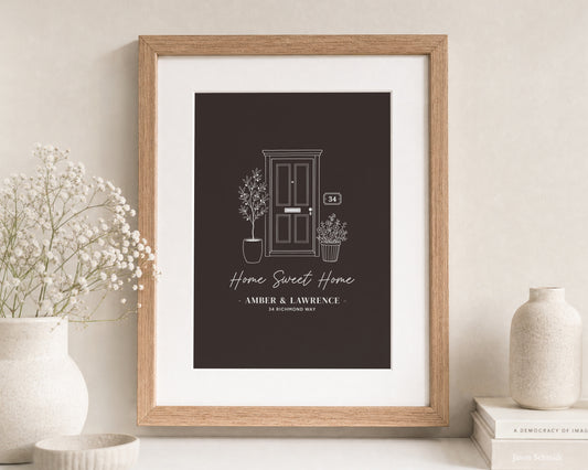 Personalised New Home Print, Home Sweet Home Wall Art, Black Address Print, House Warming Gift, First Home Gift, Portrait Wall Art