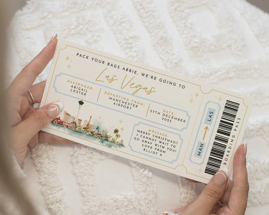 Personalised Las Vegas Gift Voucher, Pack Your Bags Holiday Reveal, Custom Boarding Pass, Surprise Trip Ticket for Her