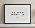 Personalised Coordinates Print, White Wall Art, Where It All Began Print, Location Gift, Anniversary Gift, Black Framed Print