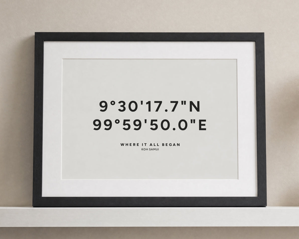 Personalised Coordinates Print, White Wall Art, Where It All Began Print, Location Gift, Anniversary Gift, Black Framed Print