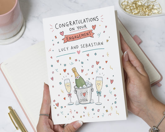 Personalised Engagement Card, Engagement Cards for Couple, Congratulations Engagement Card, Custom Engagement Card, Champagne Card