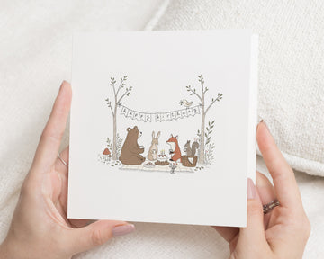 Birthday Card, Woodland Birthday Card, Cute Birthday Card, Animal Birthday Card, Birthday Cards for Kids, Bear Bunny Fox Card