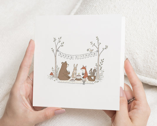 Birthday Card, Woodland Birthday Card, Cute Birthday Card, Animal Birthday Card, Birthday Cards for Kids, Bear Bunny Fox Card