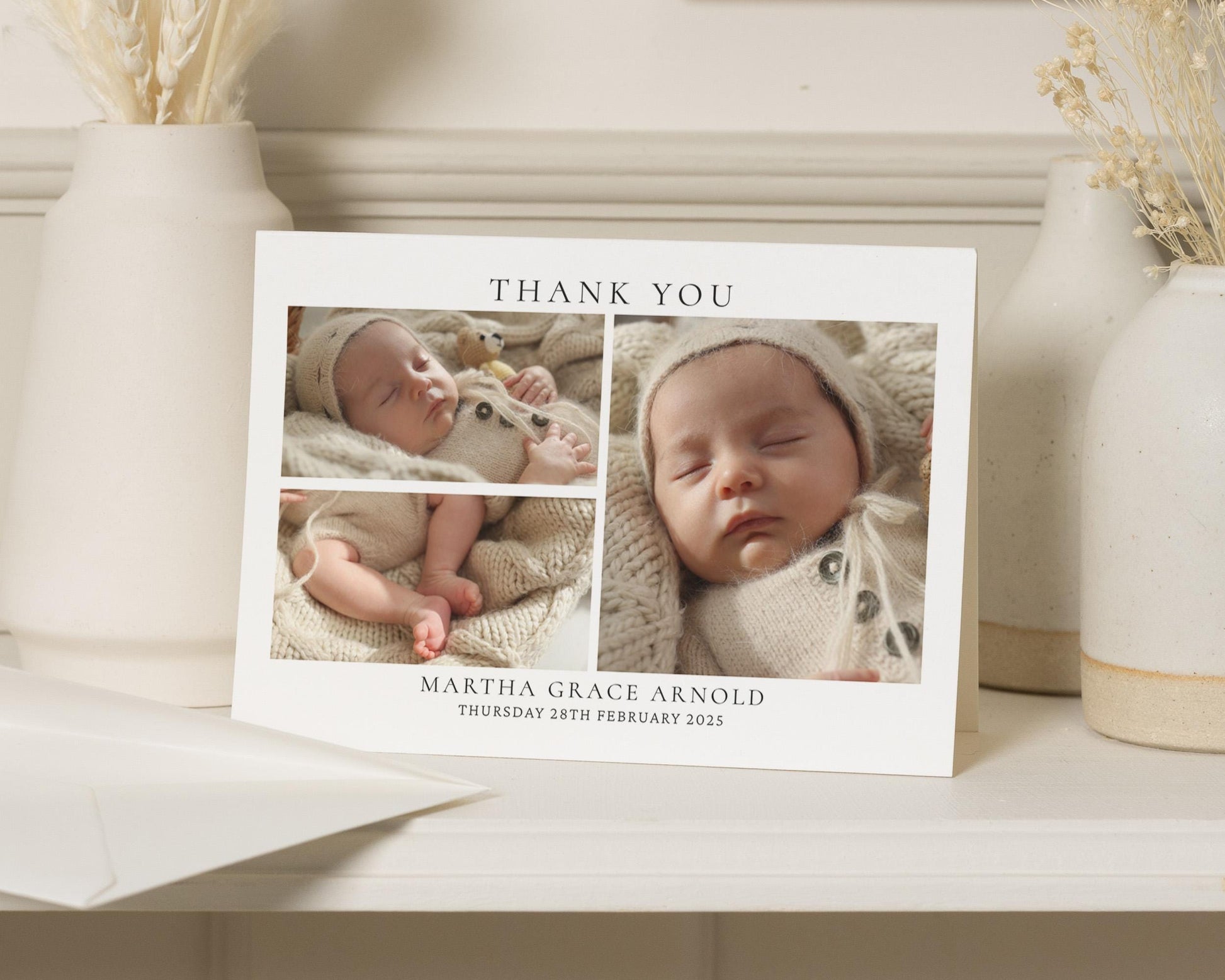Baby Thank You Cards, Custom New Baby Folded Cards, Baby Photo Thank You Cards, Postcard Thankyou Cards, Editable Thank You Notes From Baby