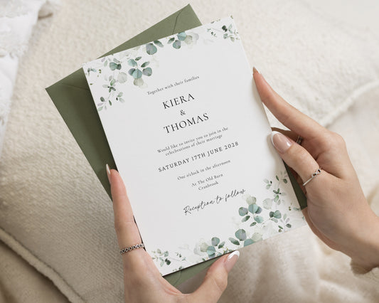 Eucalyptus Wedding Invitations, Sage Green Botanical Wedding Invites, Elegant Greenery Wedding Stationery, Personalised Invitation Suite