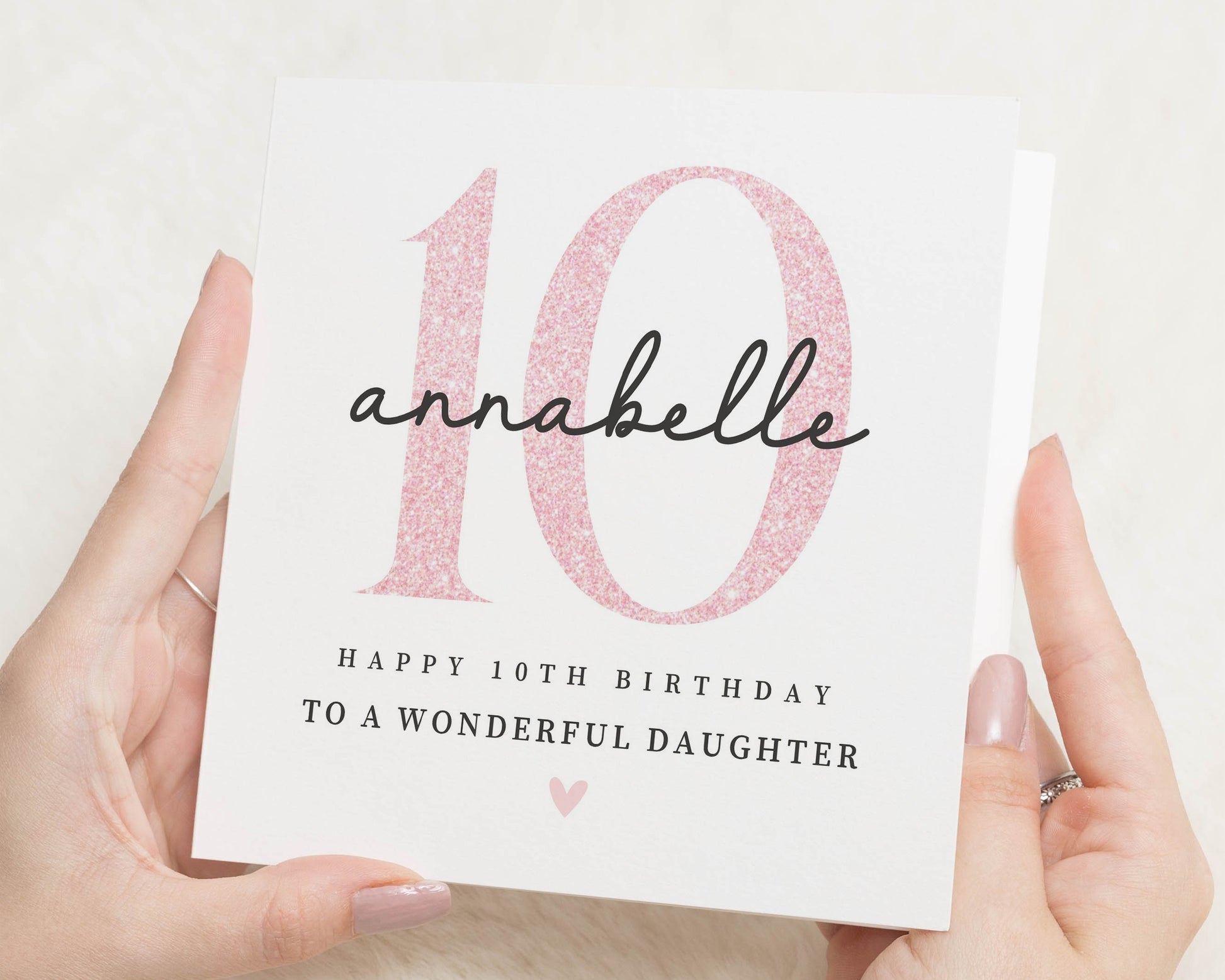 10th Birthday Card for Daughter, Personalised Daughter Birthday Card, Birthday Card for Girl, Custom Age 10 Card, Pink Glitter Card