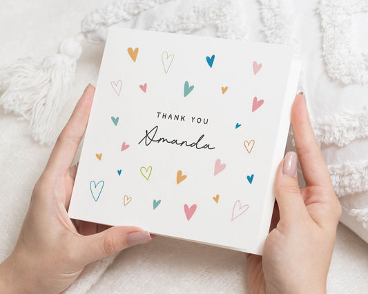 Personalised Thank You Card, Thank You Cards, Custom Thank You Card, Heart Thank You Card, Colourful Thanks Card for Friend
