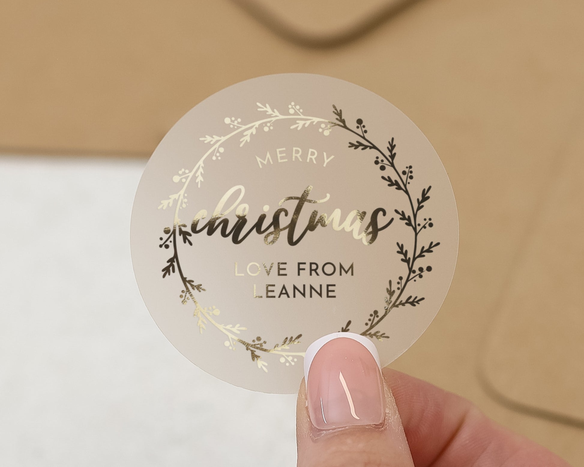 Merry Christmas Sticker, Personalised Christmas Sticker, Custom Christmas Label, Christmas Gift Sticker, Gold Foil Christmas Sticker