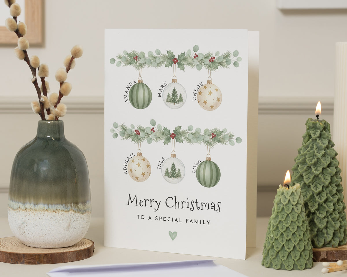 Personalised Christmas Card, Family Christmas Card, Christmas Cards for Family, Custom Xmas Card, Bauble Xmas Card, Family Xmas Card