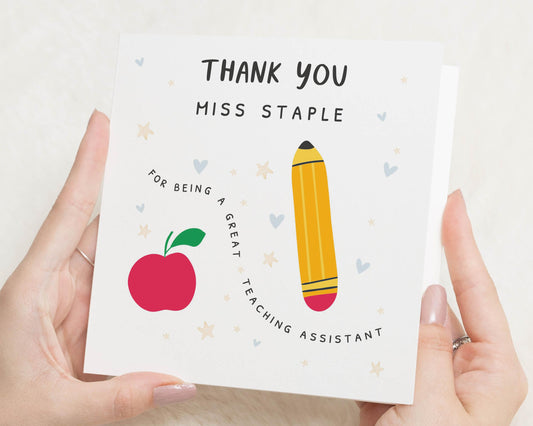 Thank You Teacher Card, Teaching Assistant Thank You Card, Personalised Teacher Card, Thank You Card for Teaching Assistant, Apple Card