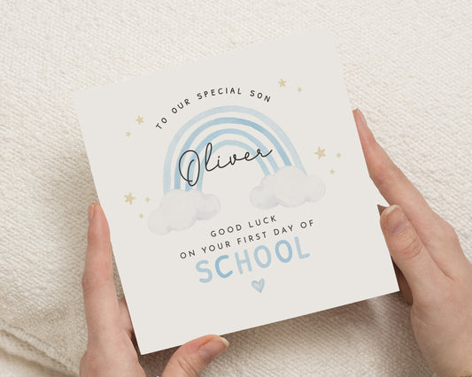 First Day Of School Card For Son, Good Luck Card For Boy, Personalised Rainbow Card, Back To School Card, Special Son Card