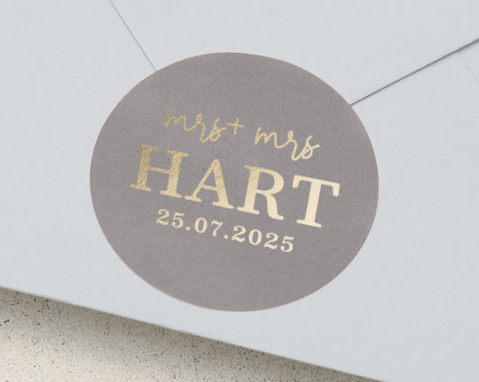 Personalised Wedding Sticker, Wedding Envelope Seal, Custom Name Sticker, Gold Foil Wedding Label, Wedding Date Sticker, Bride Groom Sticker