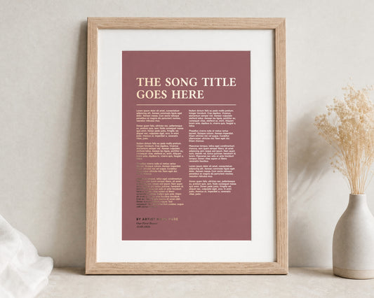 Personalised Gold Foil Song Lyrics Print, Dusty Pink Wall Art, First Dance Wedding Gift, Anniversary Gift, Oak Framed Print