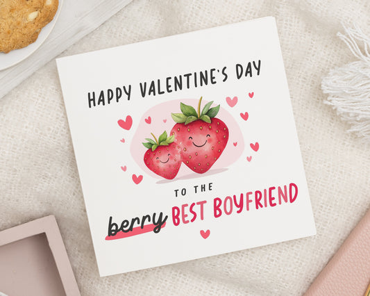 Valentines Day Card for Boyfriend, Cute Valentines Card for Him, Berry Best Boyfriend Card, Romantic Card for Him, Strawberry Card
