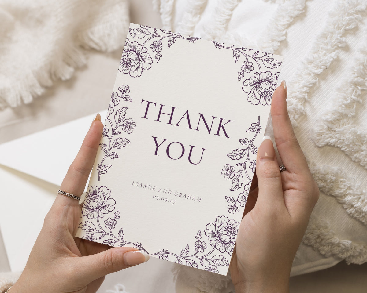 Personalised Wedding Thank You Cards, Floral Wedding Thank You Cards, Thank You Cards, Folded Thank You Card, Wedding Thank You Card