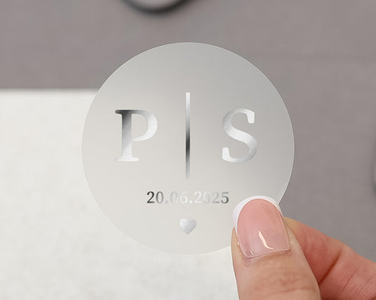 Personalised Wedding Sticker, Initials Wedding Label, Silver Foil Wedding Sticker, Custom Date Sticker, Wedding Envelope Seal