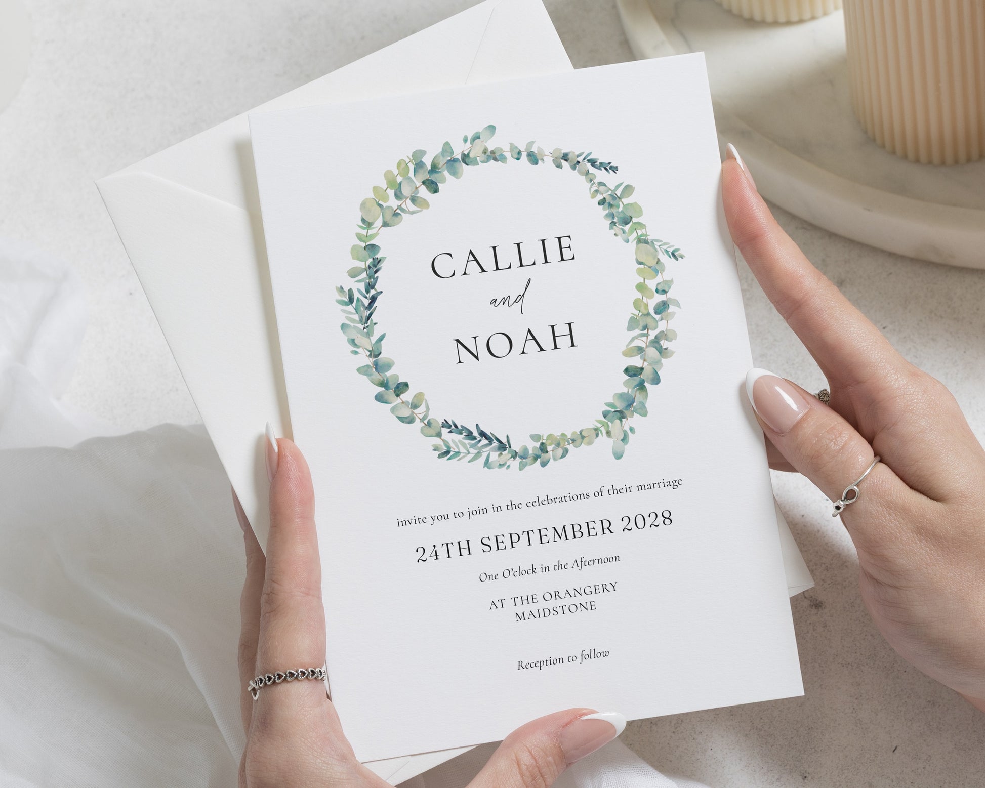 Greenery Wedding Invitations, Eucalyptus Wedding Invite, Botanical Invitation Suite, Elegant Personalised Wedding Stationery