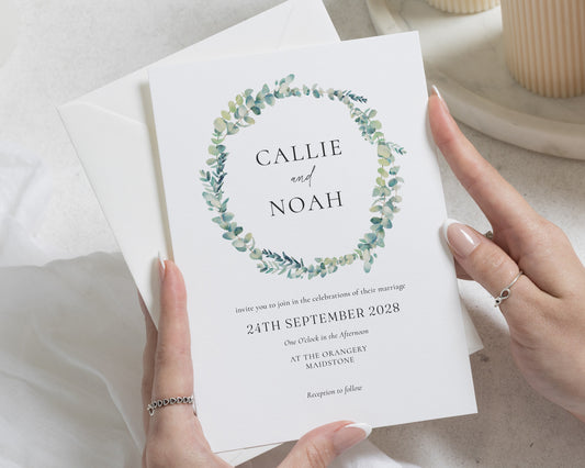 Greenery Wedding Invitations, Eucalyptus Wedding Invite, Botanical Invitation Suite, Elegant Personalised Wedding Stationery