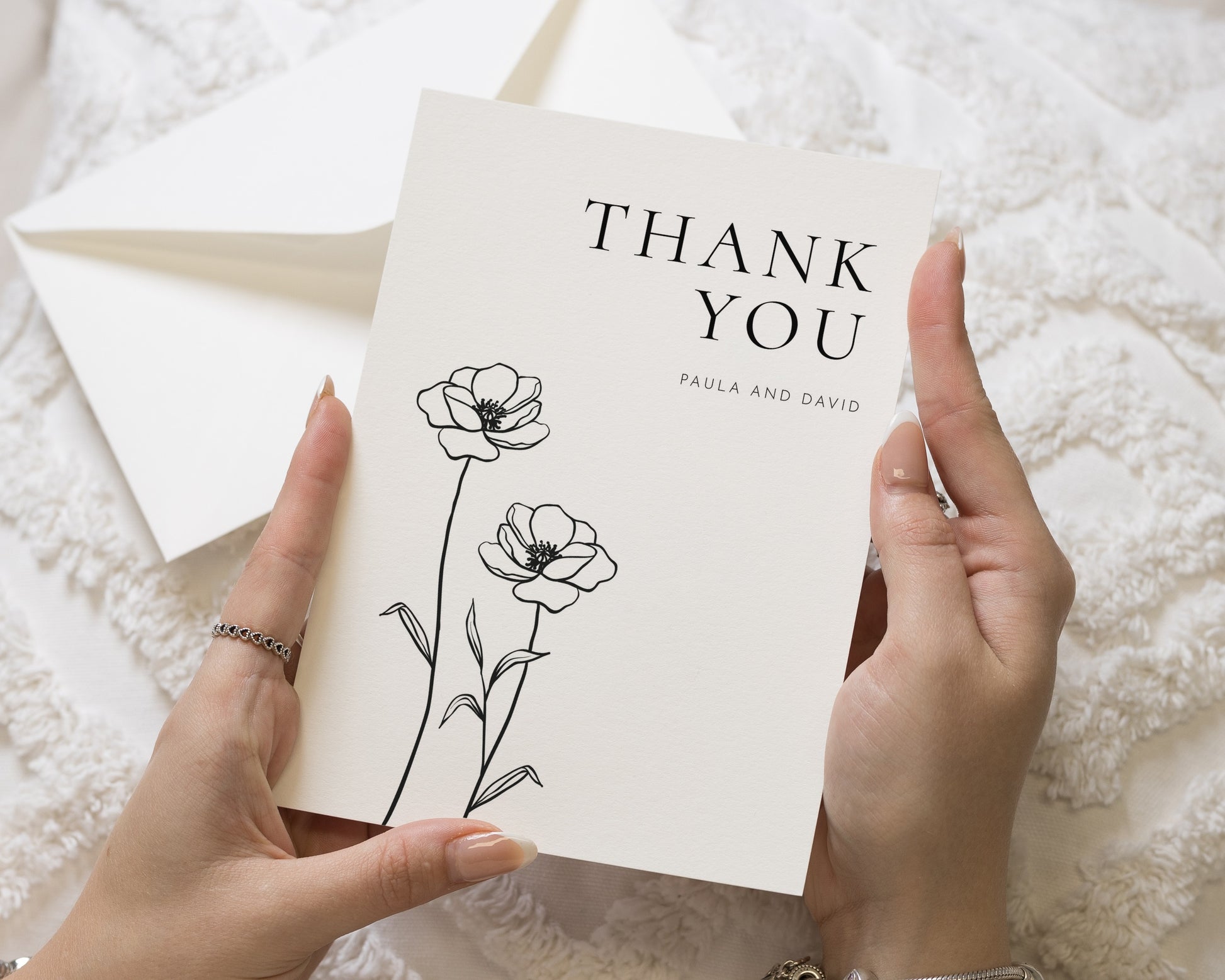 Personalised Wedding Thank You Cards, Wedding Thank You Card, Floral Thank You Cards, Minimal Folded Thank You Cards, A6 5x7 Card