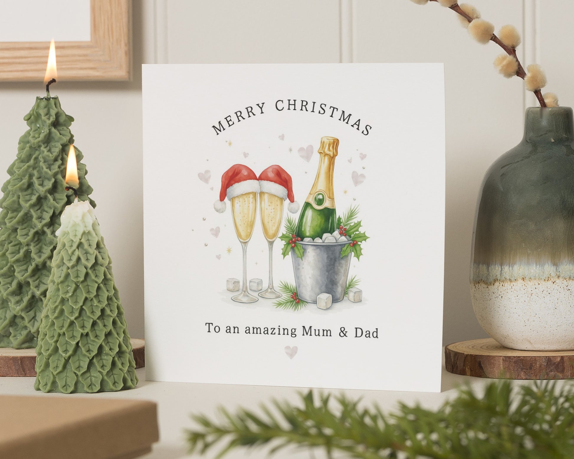 Christmas Card for Mum and Dad, Merry Christmas Card, Parents Christmas Card, Champagne Christmas Card, Cute Christmas Card