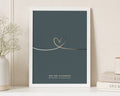 Personalised Gold Foil Couple Print, Dark Green Wall Art, Wedding Gift, Anniversary Gift, Heart Line Art, White Framed Print