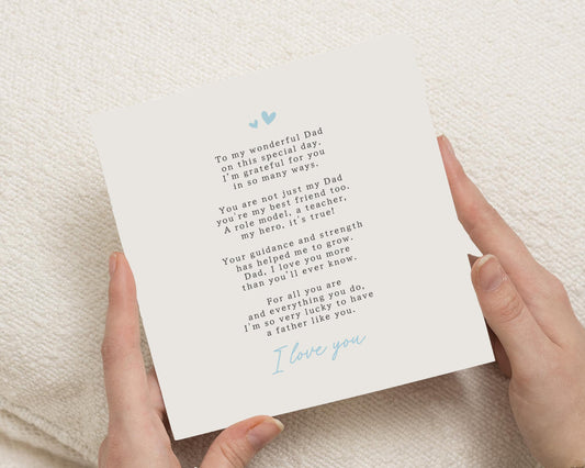 Fathers Day Card for Dad, Birthday Card for Dad, Poem Card from Daughter, Personalised Dad Card, Card for Him