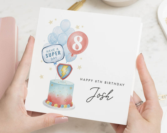 8th Birthday Card for Boy, Personalised Superhero Birthday Card, Birthday Card for Son, 8th Birthday Card for Grandson, Kids Birthday Card