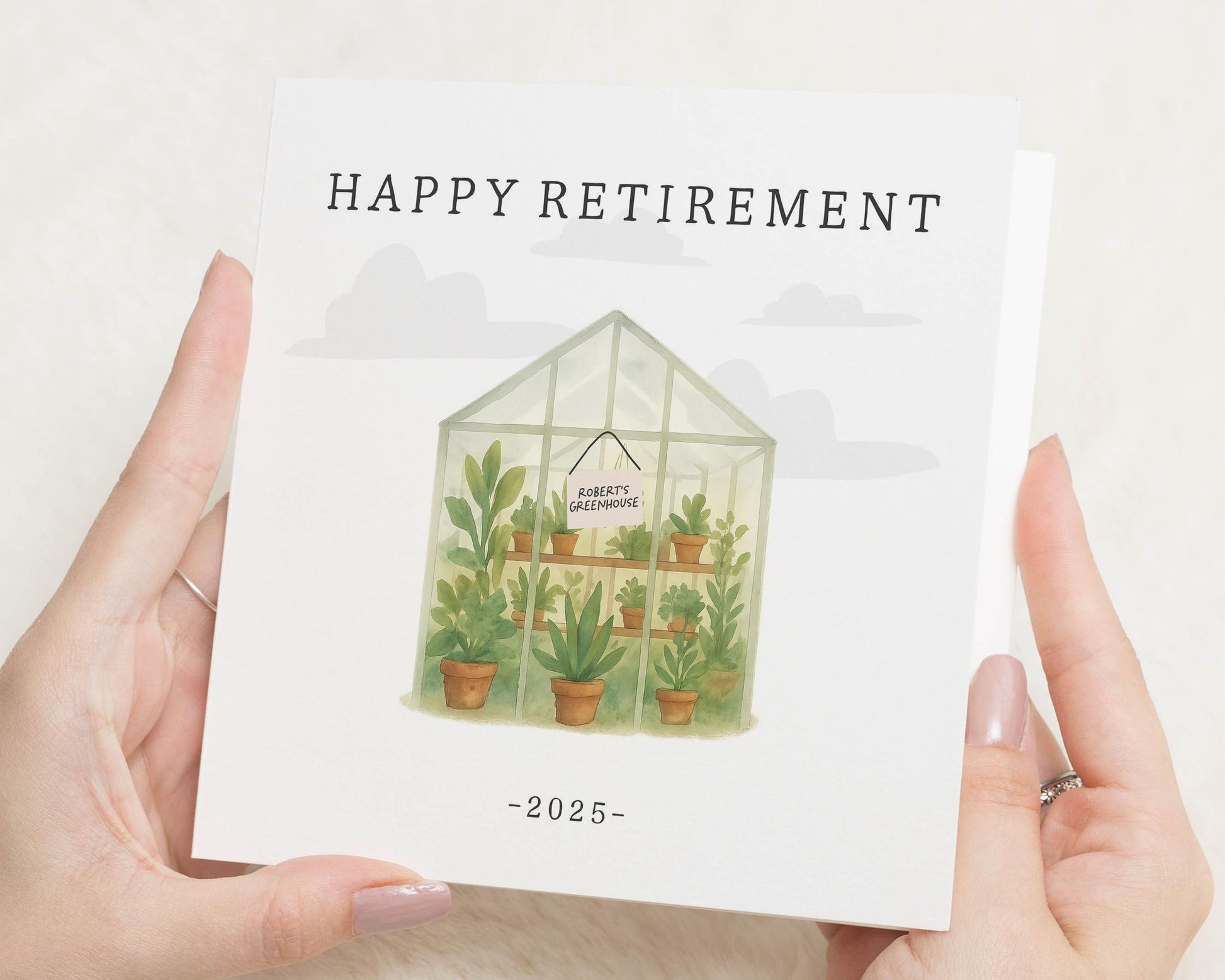 Retirement Card, Personalised Retirement Card, Happy Retirement Card, Greenhouse Card, Retirement Card for Him, Retirement Card for Her
