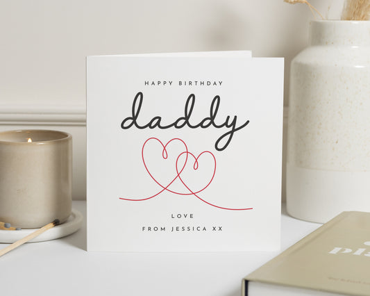 Birthday Card for Daddy, Personalised Birthday Card for Dad, Birthday Card from Daughter, Cute Birthday Card for Him, Heart Card