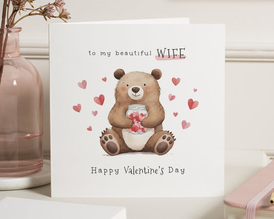 Valentines Day Card for Wife, Wife Valentines Card, Cute Bear Valentines Card, Happy Valentines Day Card for Her, Romantic Card for Wife