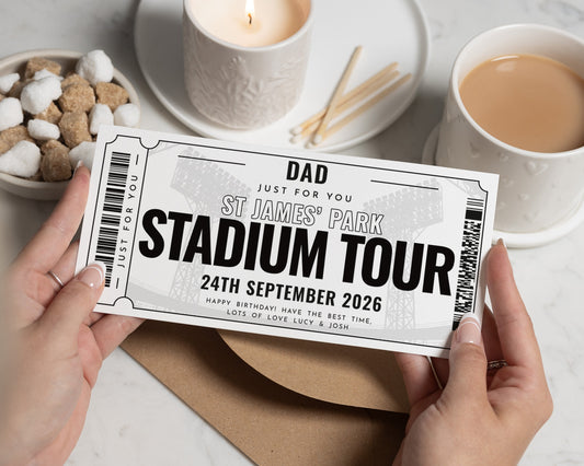 Personalised Stadium Tour Gift Voucher for Dad, Birthday Gift Experience, Custom Stadium Tour Ticket