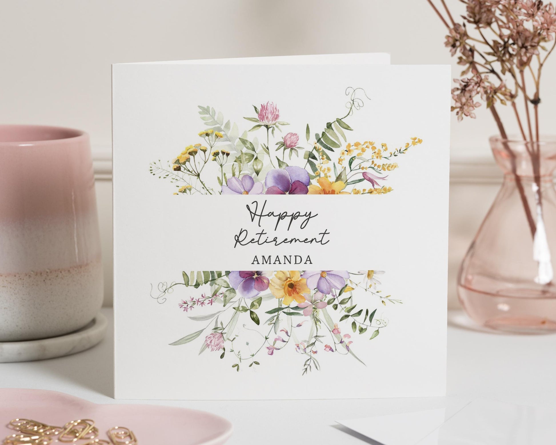 Retirement Card, Personalised Retirement Card, Floral Retirement Card, Retirement Card for Her, Happy Retirement Card, Custom Name Card