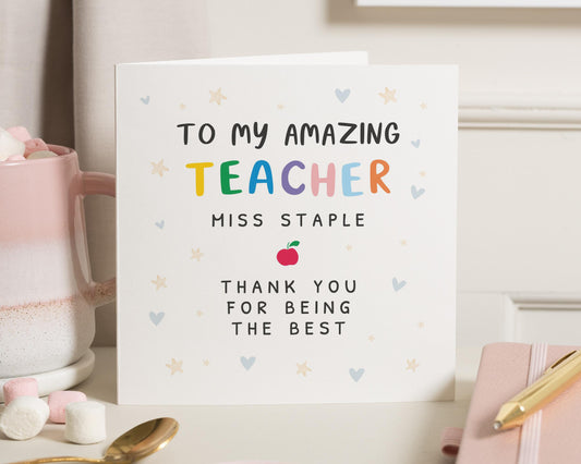 Teacher Thank You Card, Personalised Teacher Card, Thank You Card for Teacher, End of Term Card, Thank You Teacher Gift
